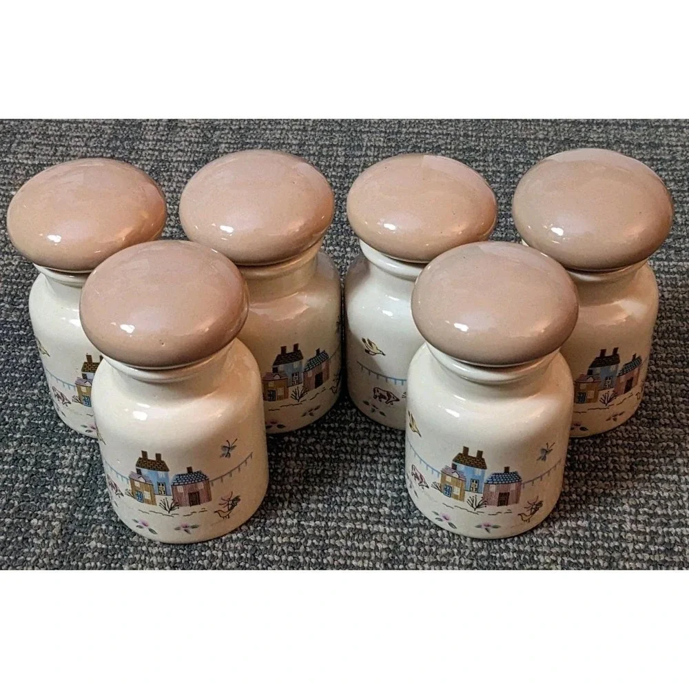 Vintage International Heartland Spice Jars Set 6 Ceramic Canisters Farmcore